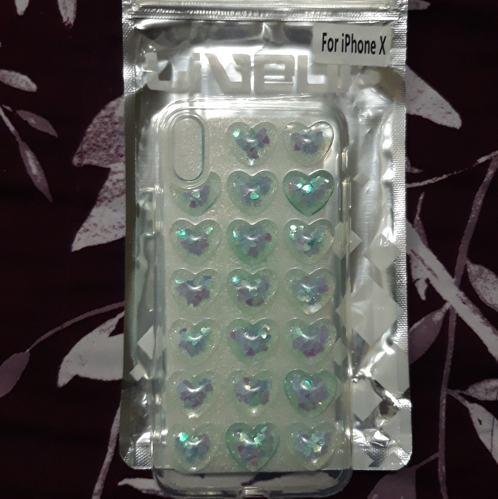 iPhone X glitter mint hearts case cover